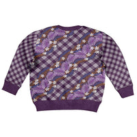 Polynesian Monstera Tiare Floral Kid Ugly Christmas Sweater Lavender Tropical Plaid LT01 - Polynesian Pride