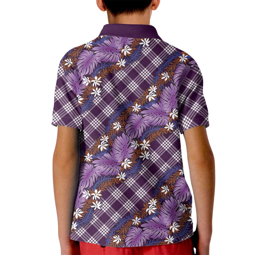 Polynesian Monstera Tiare Floral Kid Polo Shirt Lavender Tropical Plaid LT01 - Polynesian Pride