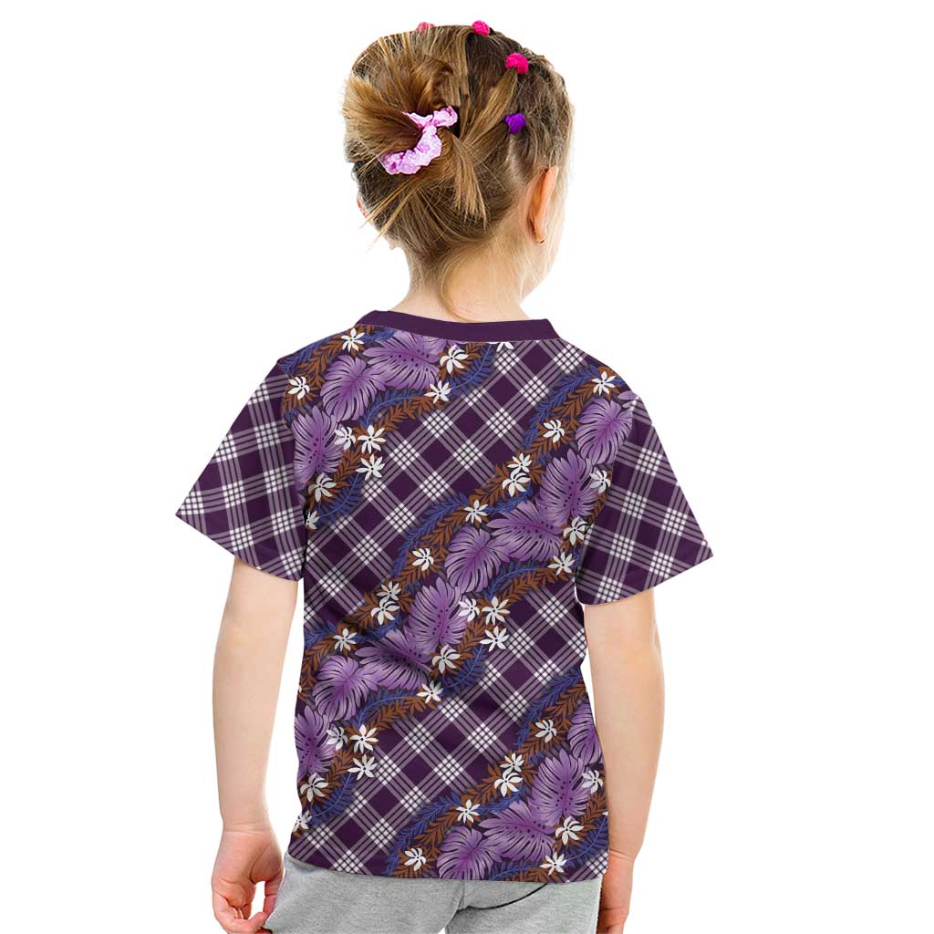 Polynesian Monstera Tiare Floral Kid T Shirt Lavender Tropical Plaid LT01 - Polynesian Pride