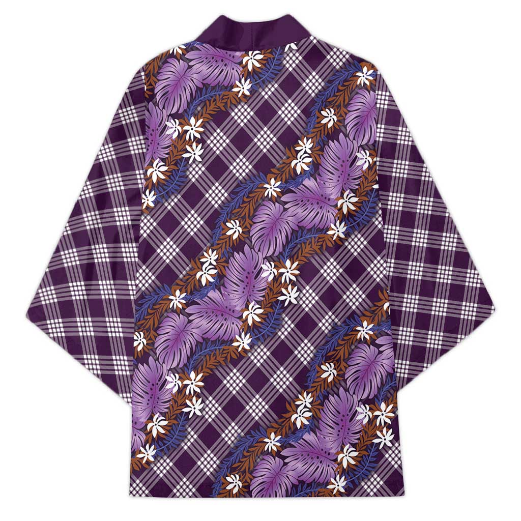 Polynesian Monstera Tiare Floral Kimono Lavender Tropical Plaid LT01 - Polynesian Pride