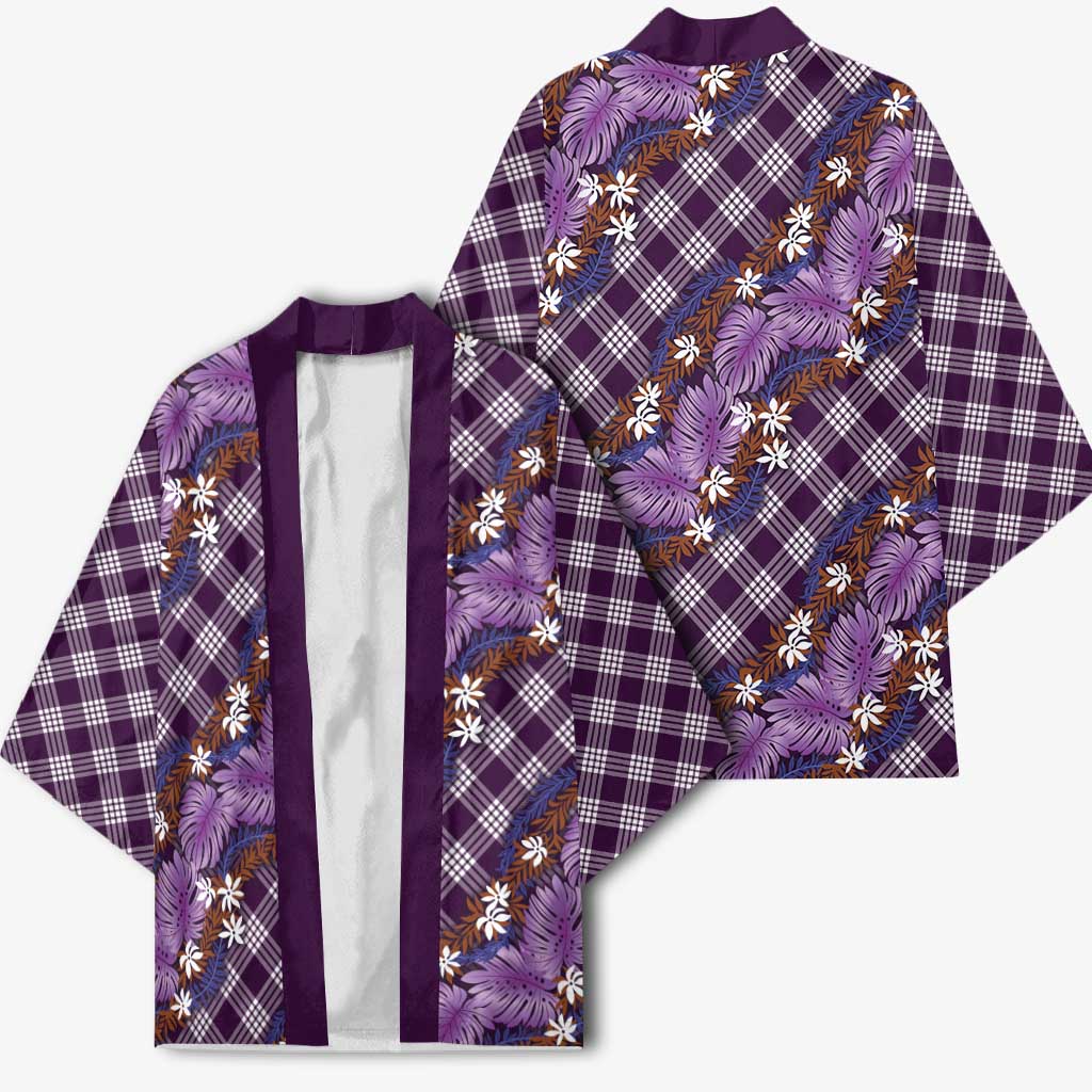 Polynesian Monstera Tiare Floral Kimono Lavender Tropical Plaid LT01 - Polynesian Pride