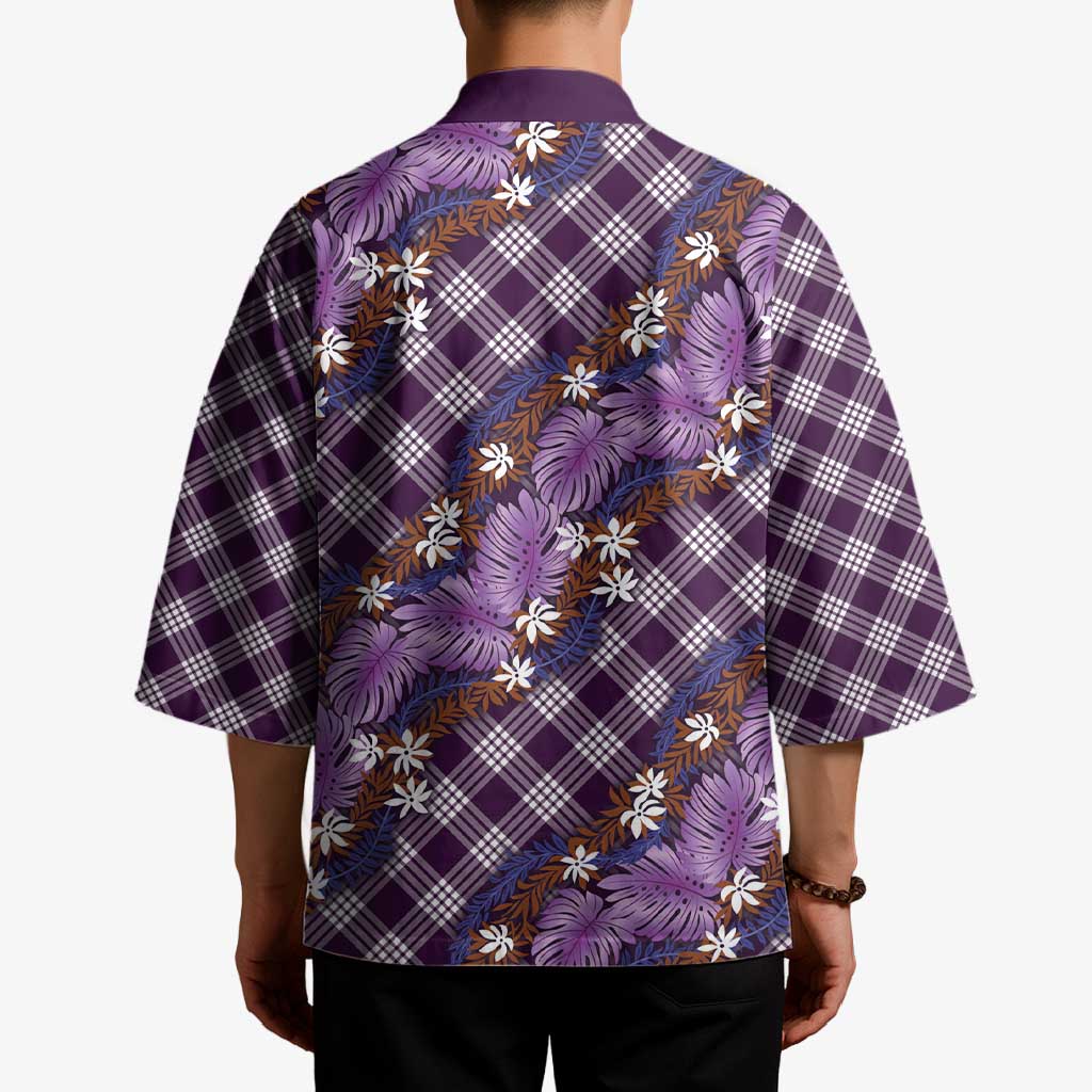 Polynesian Monstera Tiare Floral Kimono Lavender Tropical Plaid LT01 - Polynesian Pride