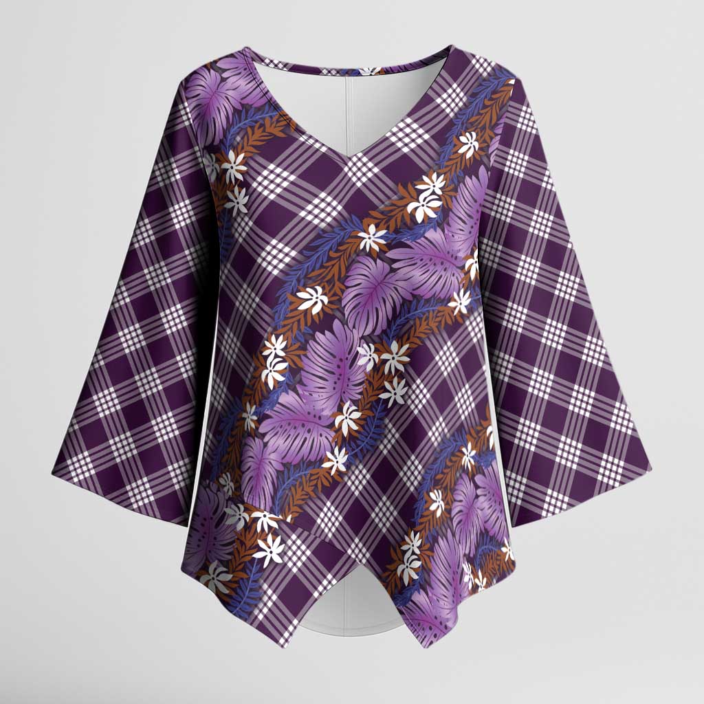 Polynesian Monstera Tiare Floral Kimono Sleeve Blouse Lavender Tropical Plaid LT01 Female Purple - Polynesian Pride