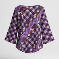 Polynesian Monstera Tiare Floral Kimono Sleeve Blouse Lavender Tropical Plaid LT01 - Polynesian Pride
