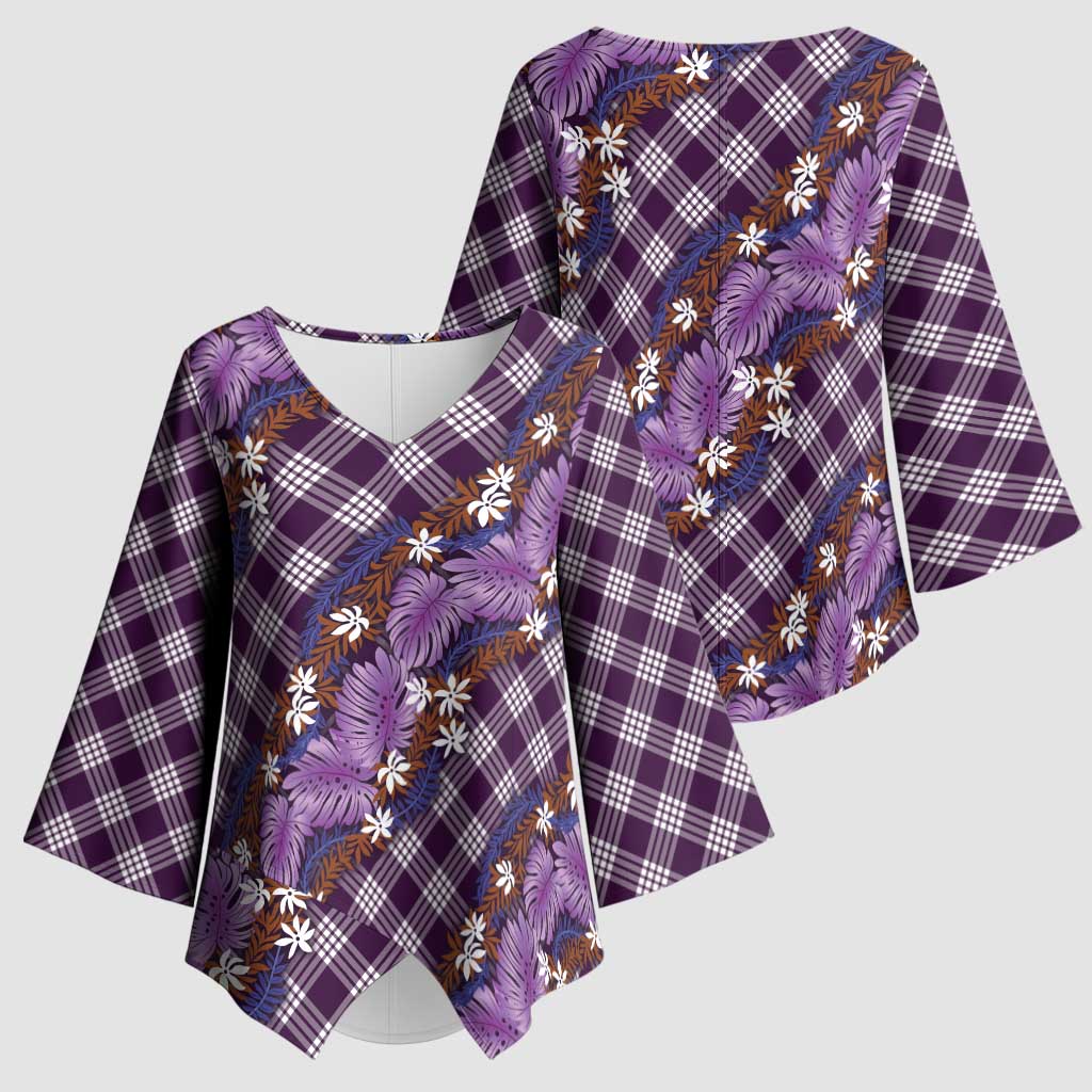 Polynesian Monstera Tiare Floral Kimono Sleeve Blouse Lavender Tropical Plaid LT01 - Polynesian Pride