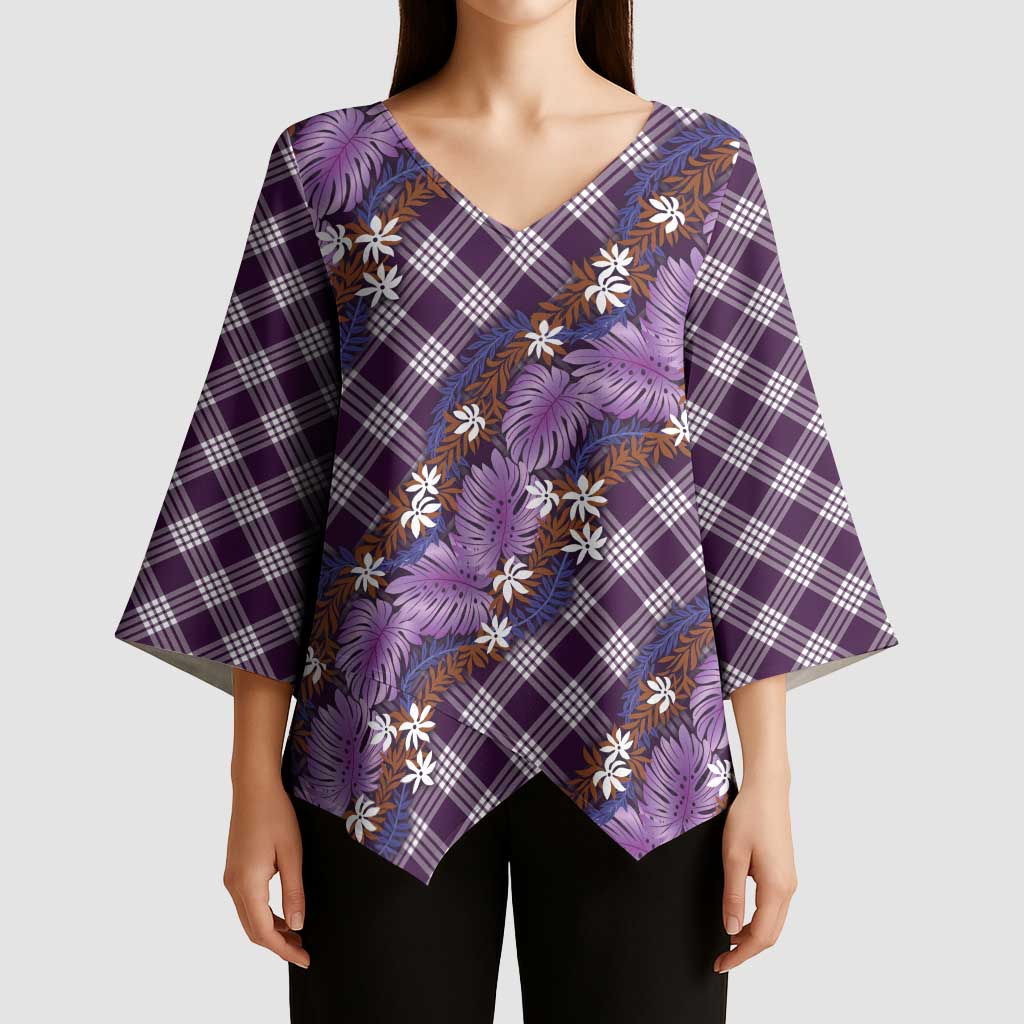 Polynesian Monstera Tiare Floral Kimono Sleeve Blouse Lavender Tropical Plaid LT01 - Polynesian Pride