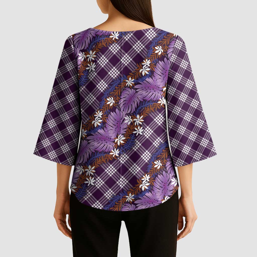 Polynesian Monstera Tiare Floral Kimono Sleeve Blouse Lavender Tropical Plaid LT01 - Polynesian Pride