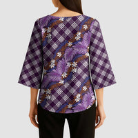 Polynesian Monstera Tiare Floral Kimono Sleeve Blouse Lavender Tropical Plaid LT01 - Polynesian Pride
