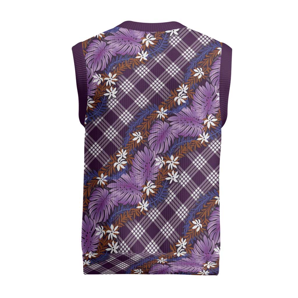 Polynesian Monstera Tiare Floral Christmas Knitted V-Neck Vest Lavender Tropical Plaid LT01 - Polynesian Pride
