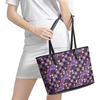 Polynesian Monstera Tiare Floral Leather Tote Bag Lavender Tropical Plaid - Polynesian Pride