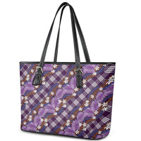 Polynesian Monstera Tiare Floral Leather Tote Bag Lavender Tropical Plaid - Polynesian Pride