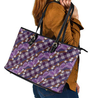 Polynesian Monstera Tiare Floral Leather Tote Bag Lavender Tropical Plaid - Polynesian Pride