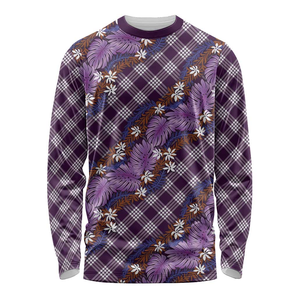Polynesian Monstera Tiare Floral Long Sleeve Shirt Lavender Tropical Plaid LT01 Unisex Purple - Polynesian Pride