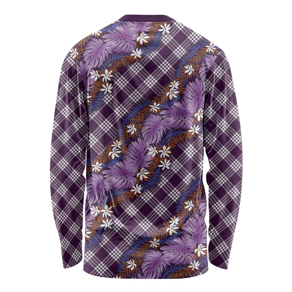 Polynesian Monstera Tiare Floral Long Sleeve Shirt Lavender Tropical Plaid LT01 - Polynesian Pride