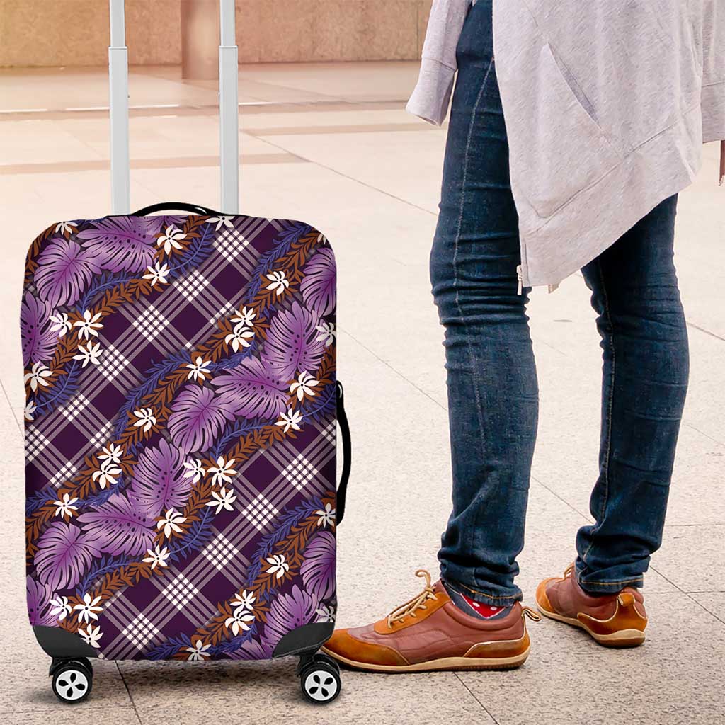 Polynesian Monstera Tiare Floral Luggage Cover Lavender Tropical Plaid - Polynesian Pride