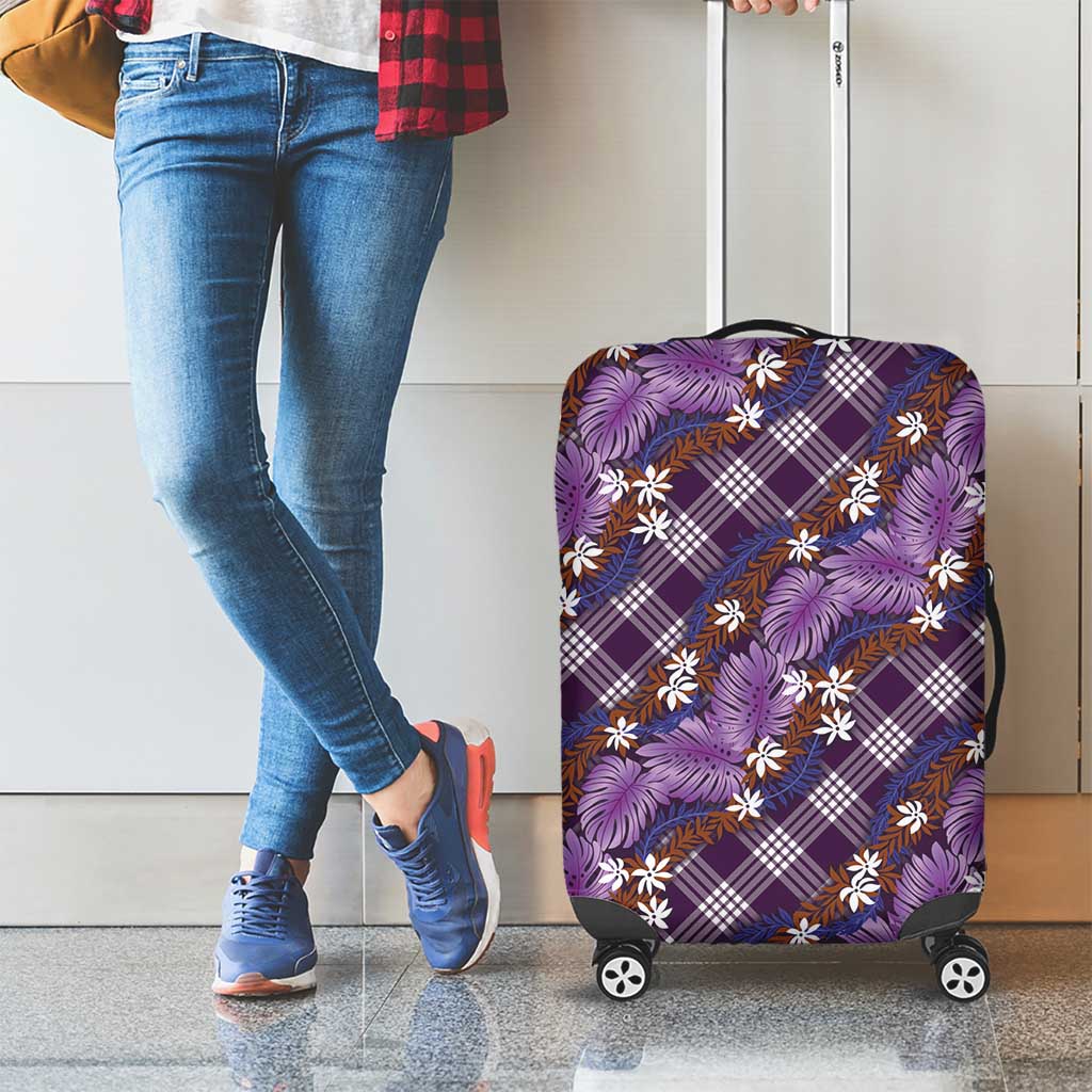 Polynesian Monstera Tiare Floral Luggage Cover Lavender Tropical Plaid - Polynesian Pride