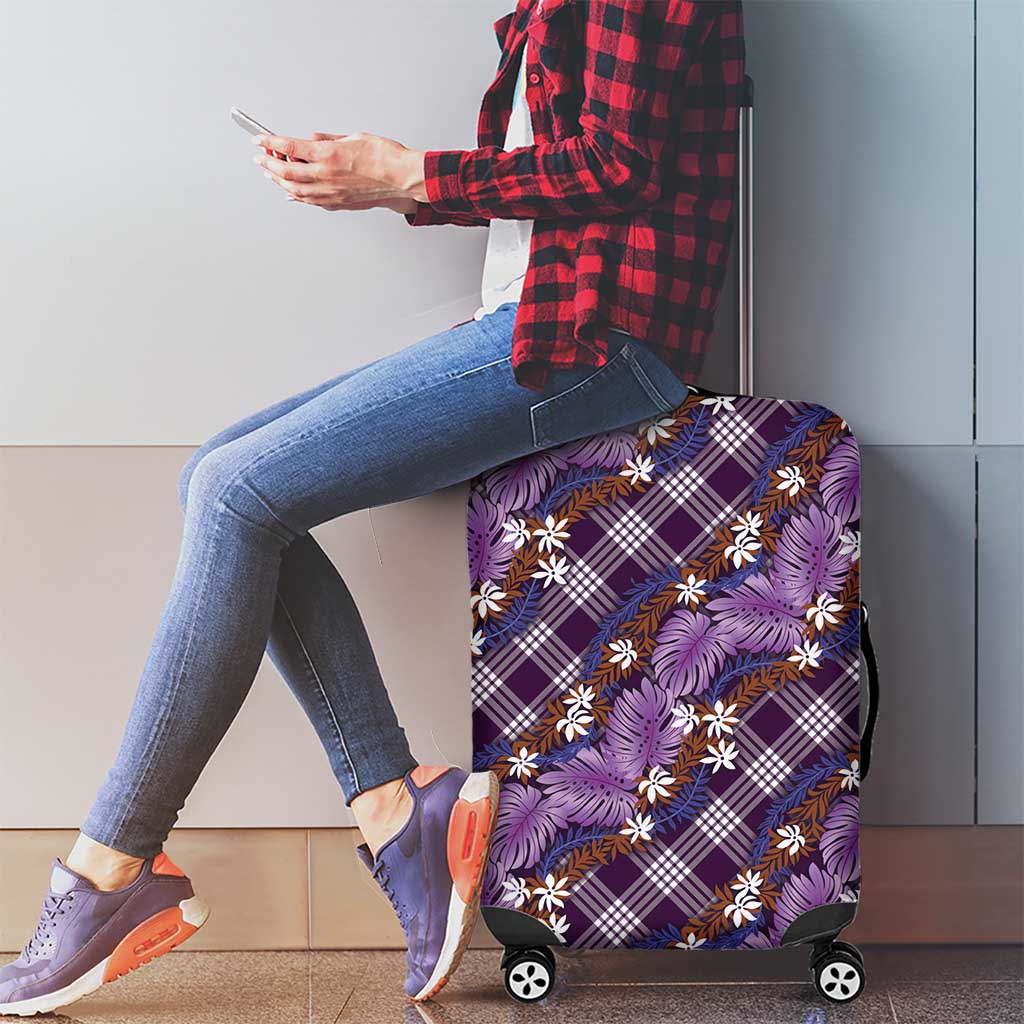 Polynesian Monstera Tiare Floral Luggage Cover Lavender Tropical Plaid - Polynesian Pride