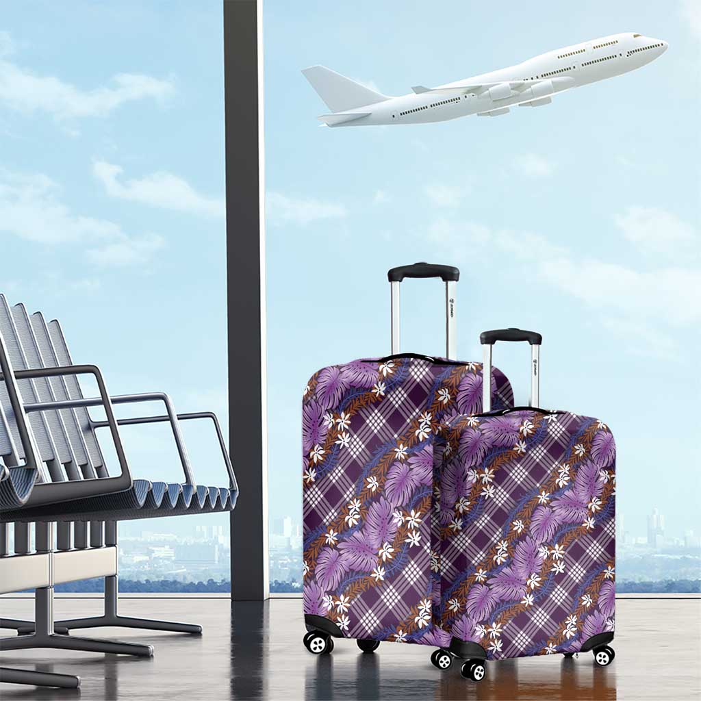 Polynesian Monstera Tiare Floral Luggage Cover Lavender Tropical Plaid - Polynesian Pride