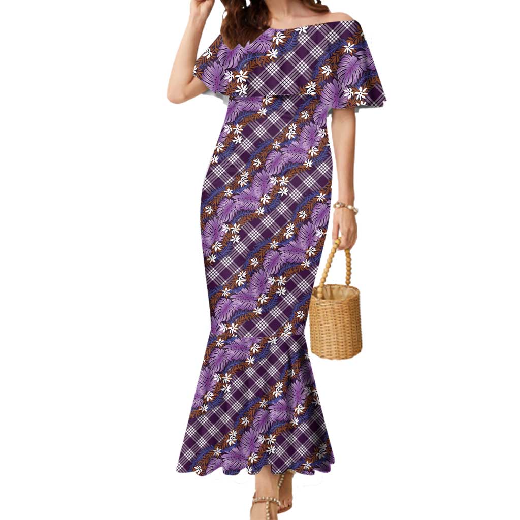 Polynesian Monstera Tiare Floral Mermaid Dress Lavender Tropical Plaid LT01 Women Purple - Polynesian Pride