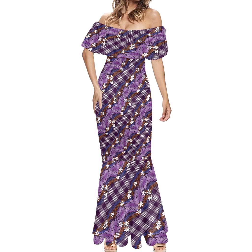 Polynesian Monstera Tiare Floral Mermaid Dress Lavender Tropical Plaid LT01 - Polynesian Pride