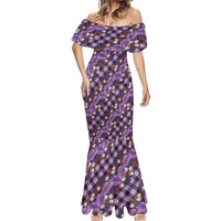 Polynesian Monstera Tiare Floral Mermaid Dress Lavender Tropical Plaid LT01 - Polynesian Pride
