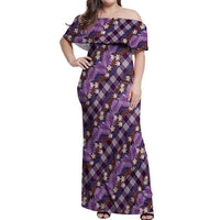 Polynesian Monstera Tiare Floral Off Shoulder Maxi Dress Lavender Tropical Plaid LT01 Women Purple - Polynesian Pride