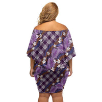 Polynesian Monstera Tiare Floral Off Shoulder Short Dress Lavender Tropical Plaid LT01 - Polynesian Pride