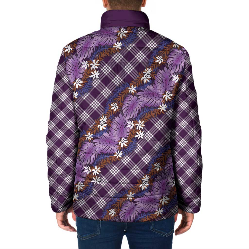 Polynesian Monstera Tiare Floral Padded Jacket Lavender Tropical Plaid LT01 - Polynesian Pride