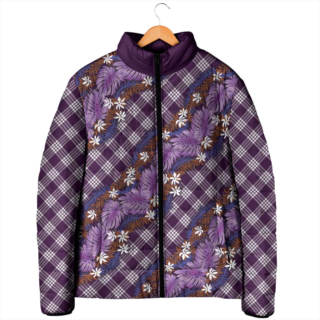 Polynesian Monstera Tiare Floral Padded Jacket Lavender Tropical Plaid LT01 - Polynesian Pride