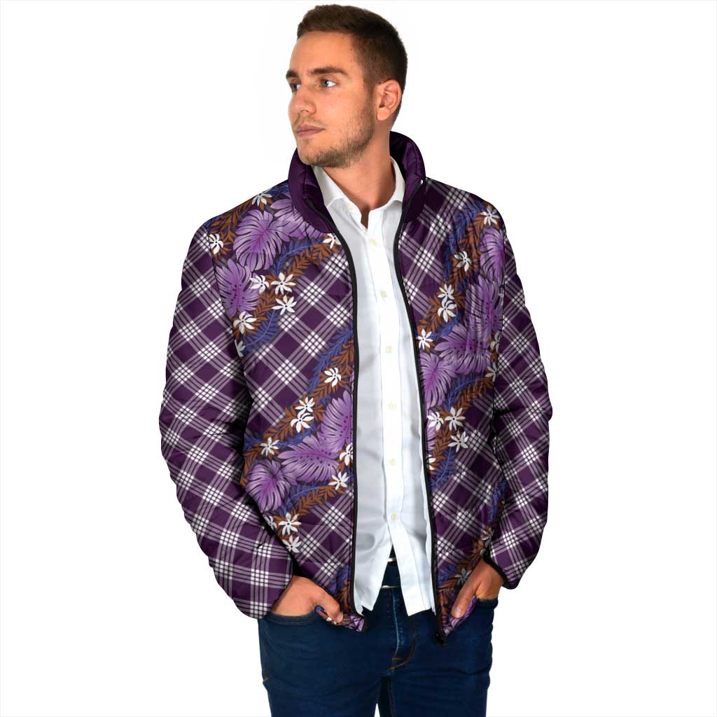 Polynesian Monstera Tiare Floral Padded Jacket Lavender Tropical Plaid LT01 - Polynesian Pride