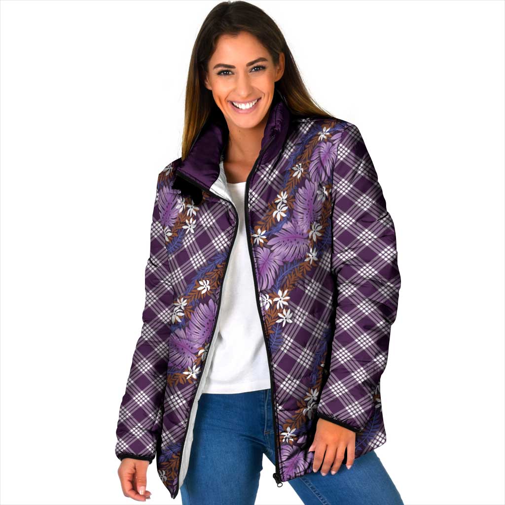 Polynesian Monstera Tiare Floral Padded Jacket Lavender Tropical Plaid LT01 Women Purple - Polynesian Pride