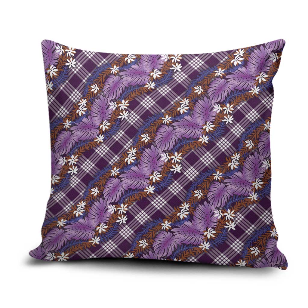Polynesian Monstera Tiare Floral Pillow Cover Lavender Tropical Plaid - Polynesian Pride