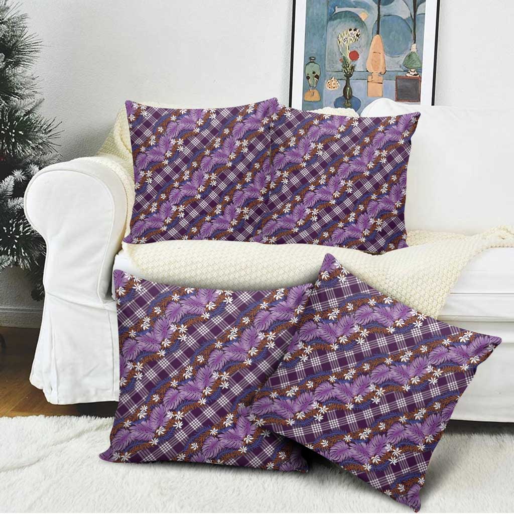 Polynesian Monstera Tiare Floral Pillow Cover Lavender Tropical Plaid - Polynesian Pride
