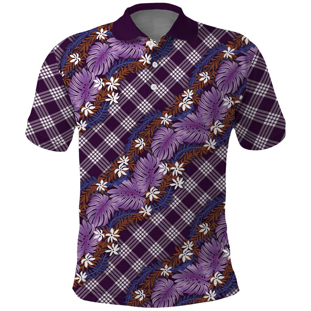 Polynesian Monstera Tiare Floral Polo Shirt Lavender Tropical Plaid LT01 Purple - Polynesian Pride