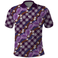 Polynesian Monstera Tiare Floral Polo Shirt Lavender Tropical Plaid LT01 Purple - Polynesian Pride