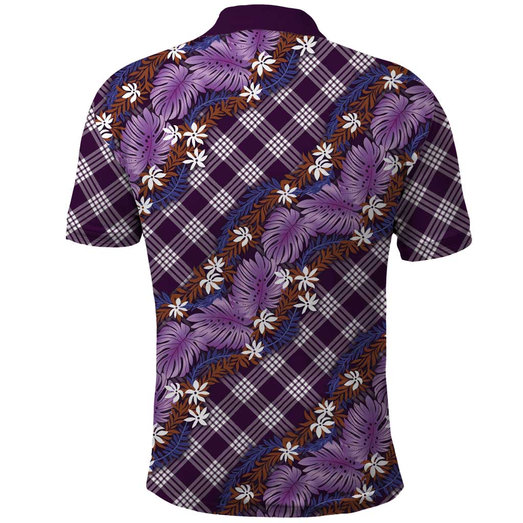 Polynesian Monstera Tiare Floral Polo Shirt Lavender Tropical Plaid LT01 - Polynesian Pride