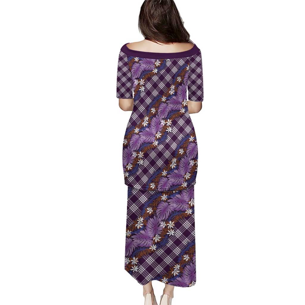 Polynesian Monstera Tiare Floral Puletasi Lavender Tropical Plaid LT01 - Polynesian Pride