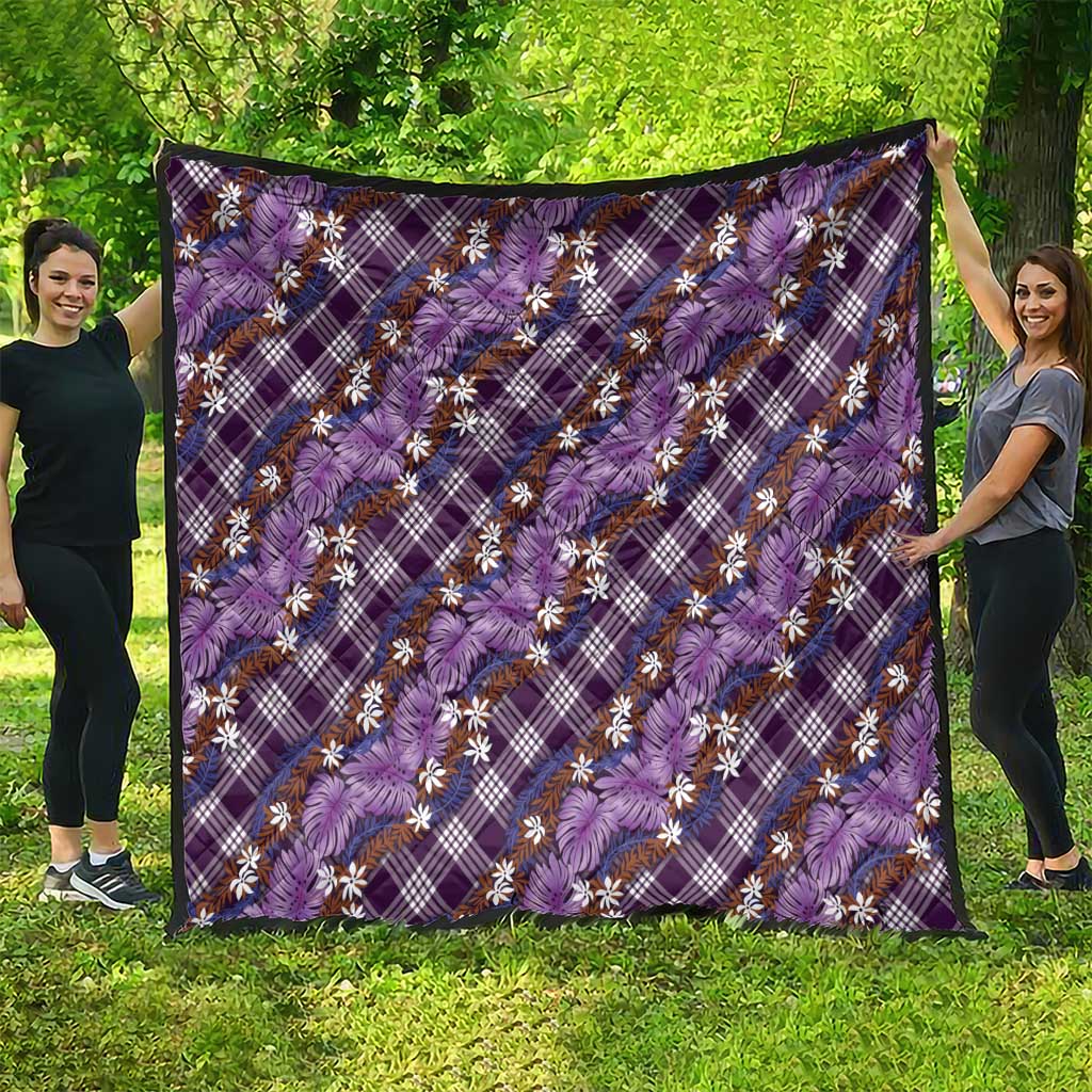 Polynesian Monstera Tiare Floral Quilt Lavender Tropical Plaid - Polynesian Pride