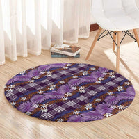 Polynesian Monstera Tiare Floral Round Carpet Lavender Tropical Plaid - Polynesian Pride