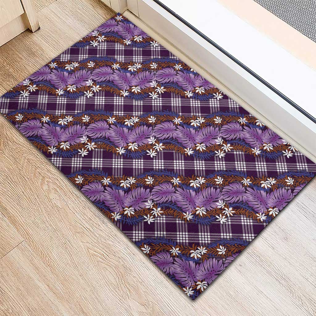 Polynesian Monstera Tiare Floral Rubber Doormat Lavender Tropical Plaid LT01 - Polynesian Pride