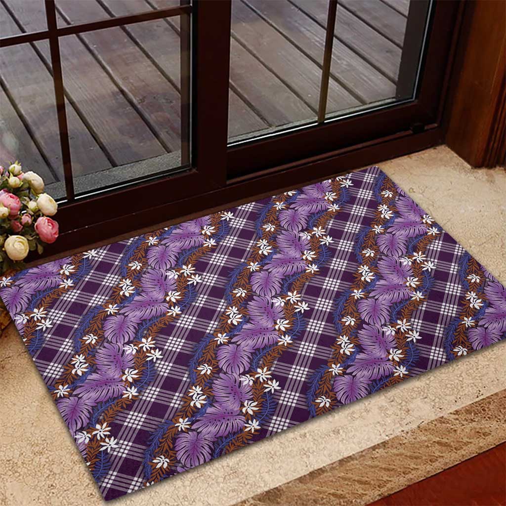 Polynesian Monstera Tiare Floral Rubber Doormat Lavender Tropical Plaid LT01 - Polynesian Pride