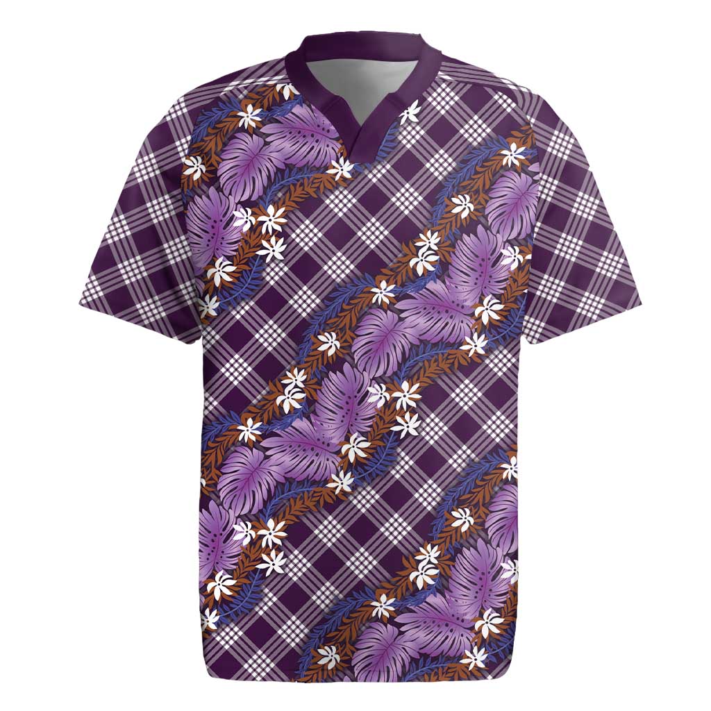 Polynesian Monstera Tiare Floral Rugby Jersey Lavender Tropical Plaid - Polynesian Pride