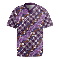 Polynesian Monstera Tiare Floral Rugby Jersey Lavender Tropical Plaid - Polynesian Pride