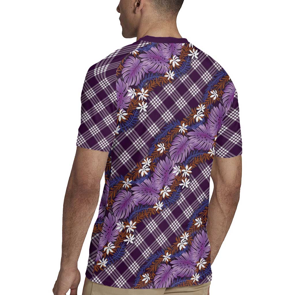 Polynesian Monstera Tiare Floral Rugby Jersey Lavender Tropical Plaid - Polynesian Pride