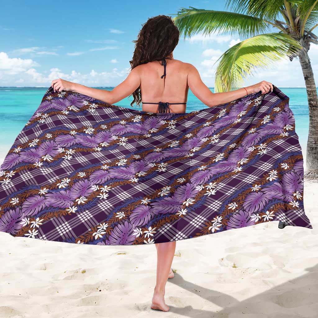Polynesian Monstera Tiare Floral Sarong Lavender Tropical Plaid LT01 - Polynesian Pride