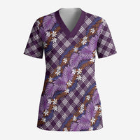 Polynesian Monstera Tiare Floral Scrub Top Lavender Tropical Plaid LT01 Adult Purple - Polynesian Pride