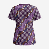 Polynesian Monstera Tiare Floral Scrub Top Lavender Tropical Plaid LT01 - Polynesian Pride