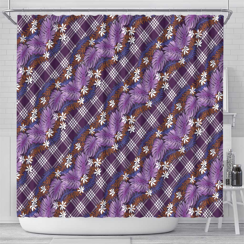 Polynesian Monstera Tiare Floral Shower Curtain Lavender Tropical Plaid - Polynesian Pride
