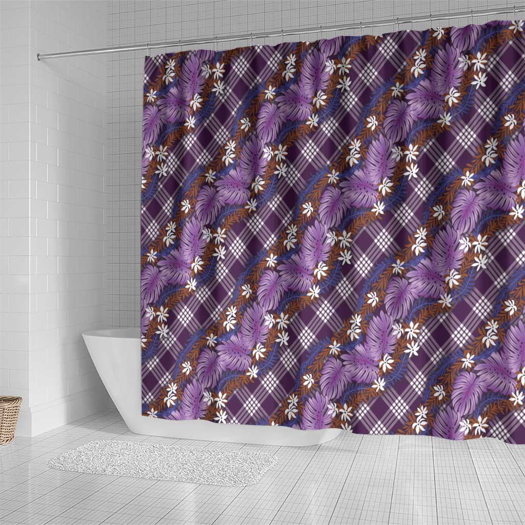 Polynesian Monstera Tiare Floral Shower Curtain Lavender Tropical Plaid - Polynesian Pride