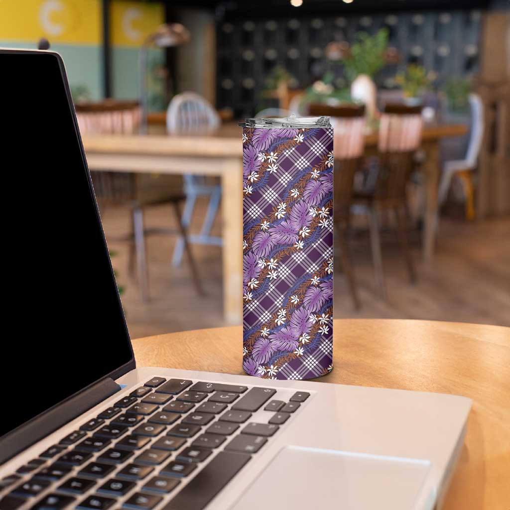 Polynesian Monstera Tiare Floral Skinny Tumbler Lavender Tropical Plaid - Polynesian Pride